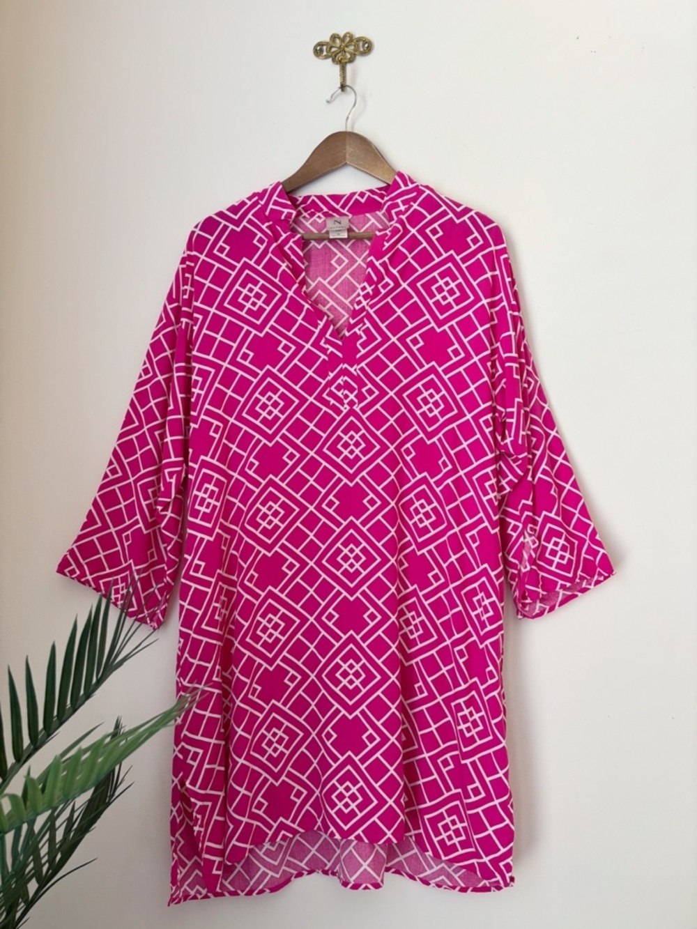 N Natori Pink Geometric Print Sleep Shirt Medium Summer Loungewear